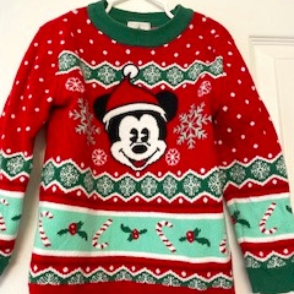 Spread Disney Magic: Festive 4T Mickey Sweater with Candy Canes